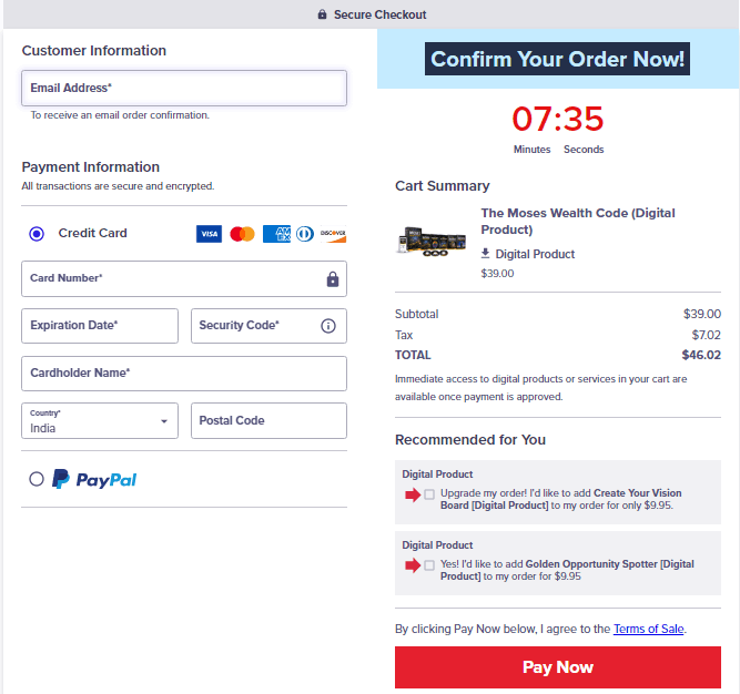 Moses Wealth Code Checkout Page